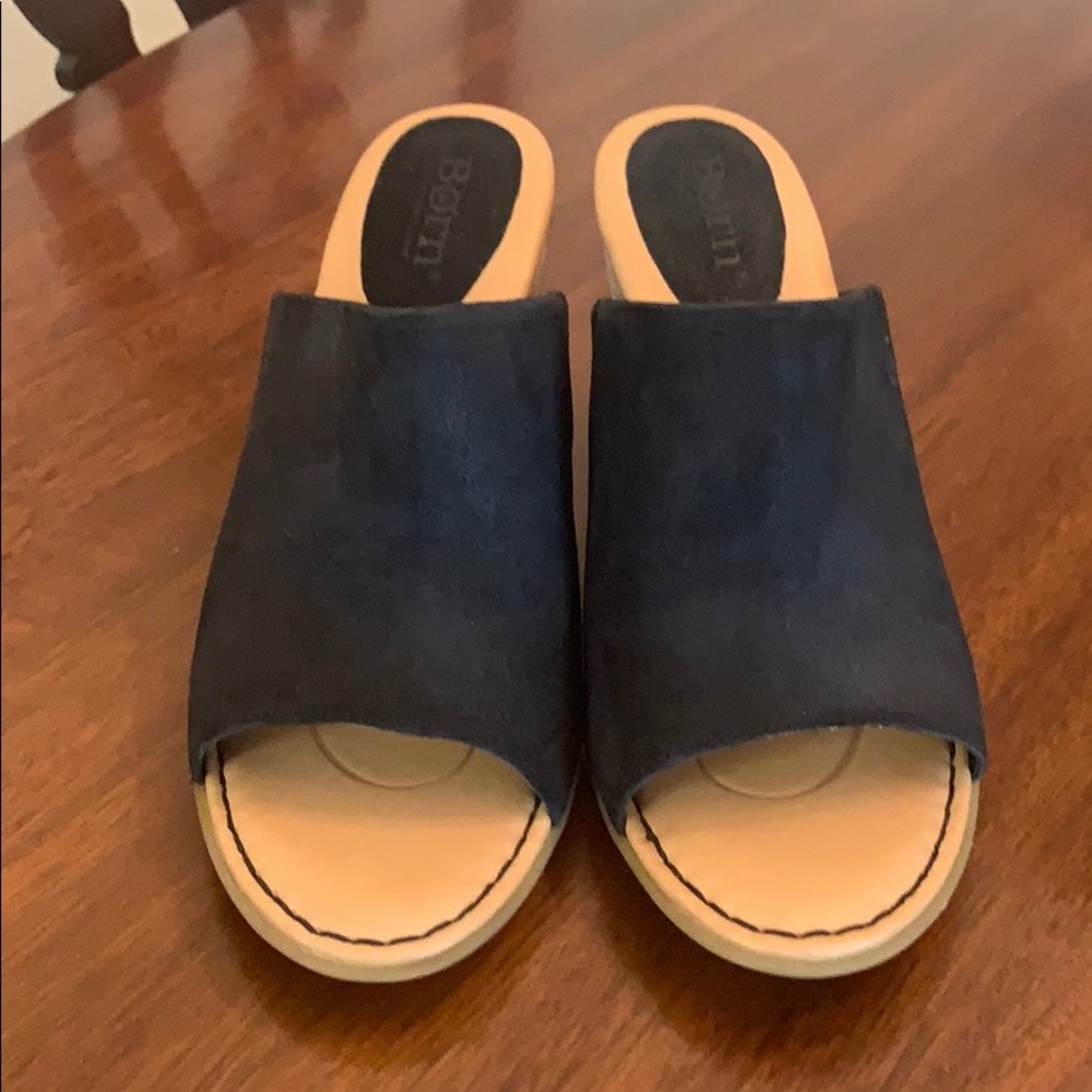 Born Bima wedge sandals - Black Suede 8M NWT